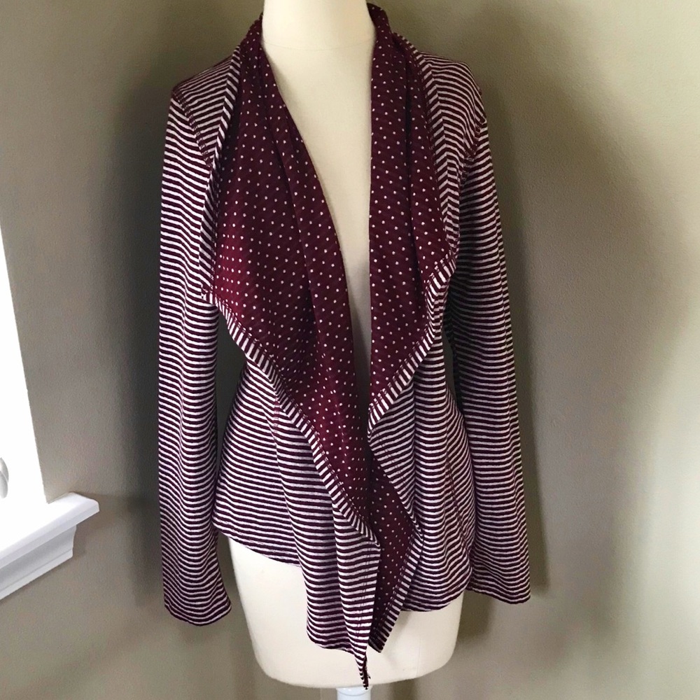 Market and Spruce Striped/Dotted Cardigan Maroon L
